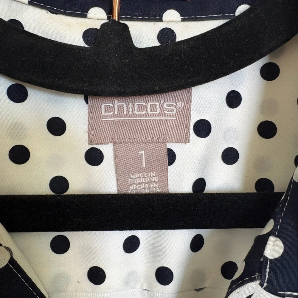 Chico's Navy and White Polka Dot Blouse - Picture 5 of 6
